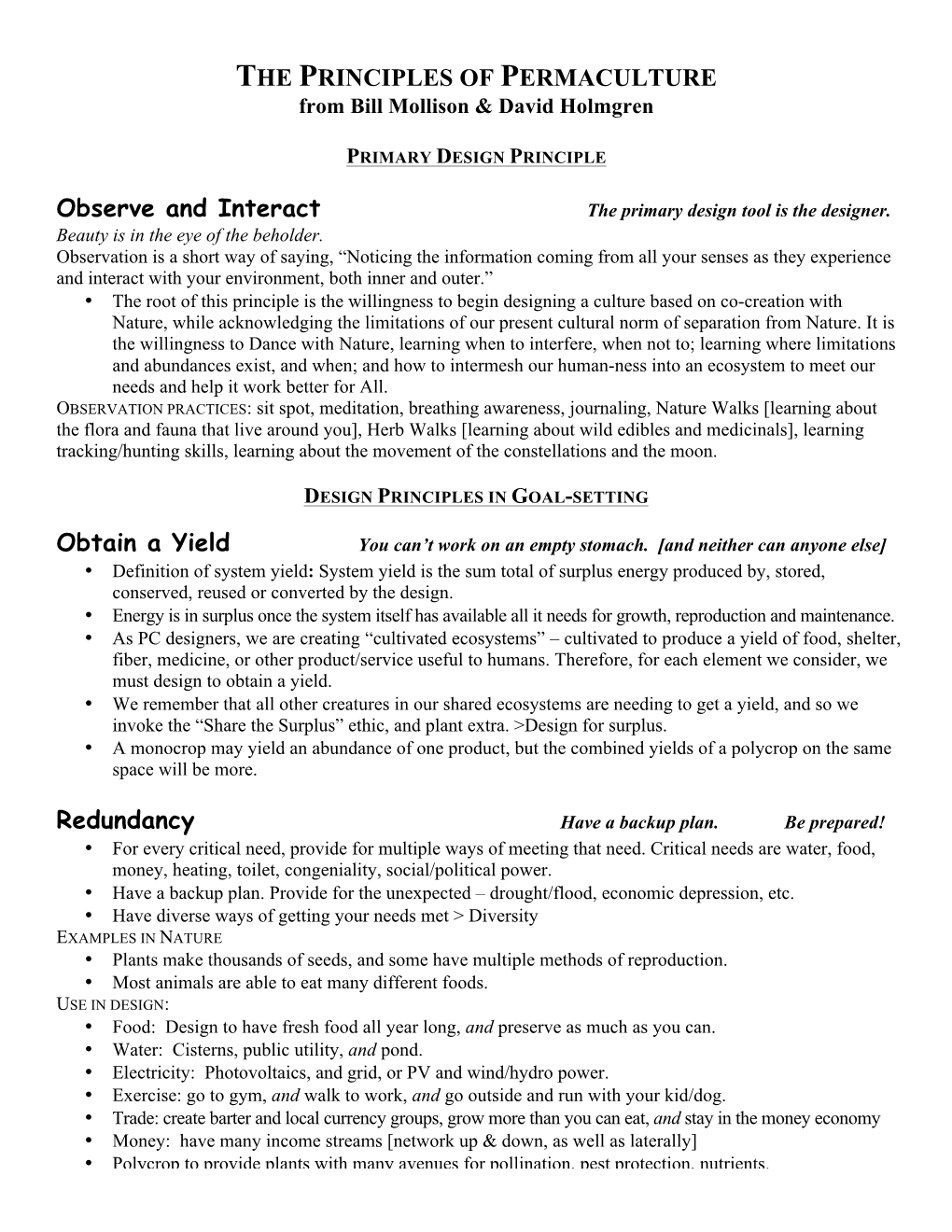 PRINCIPLES of PERMACULTURE from Bill Mollison & David Holmgren