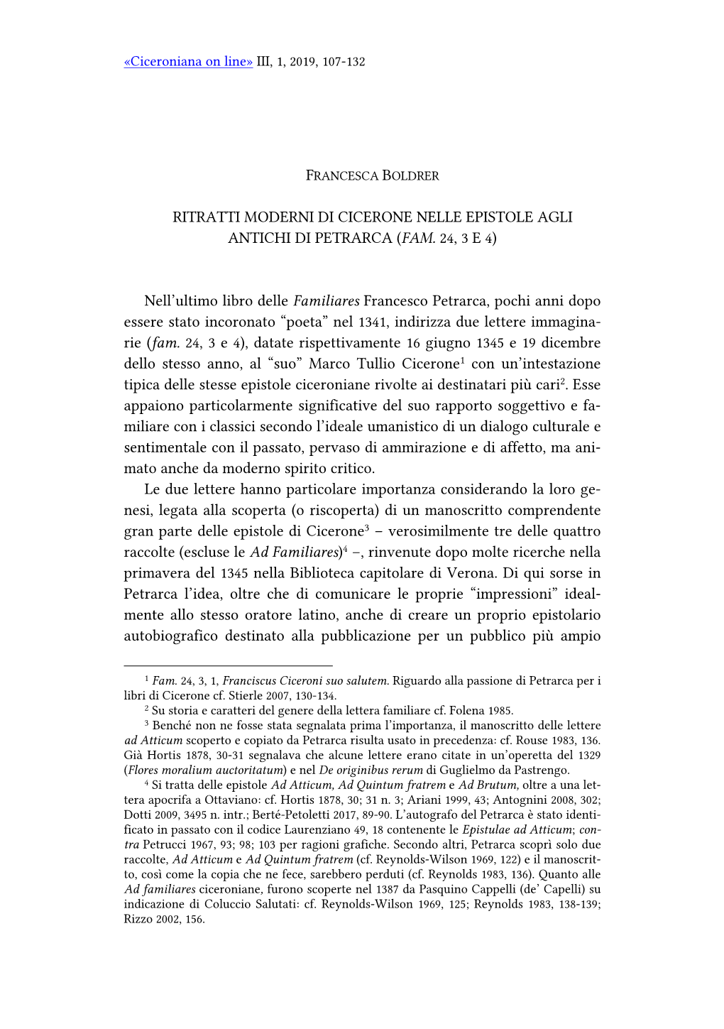 Ritratti Moderni Di Cicerone Nelle Epistole Agli Antichi Di Petrarca (Fam