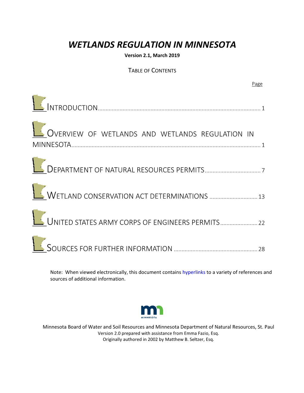 General Summary of Wetland Regulation in Minnesota in 2016