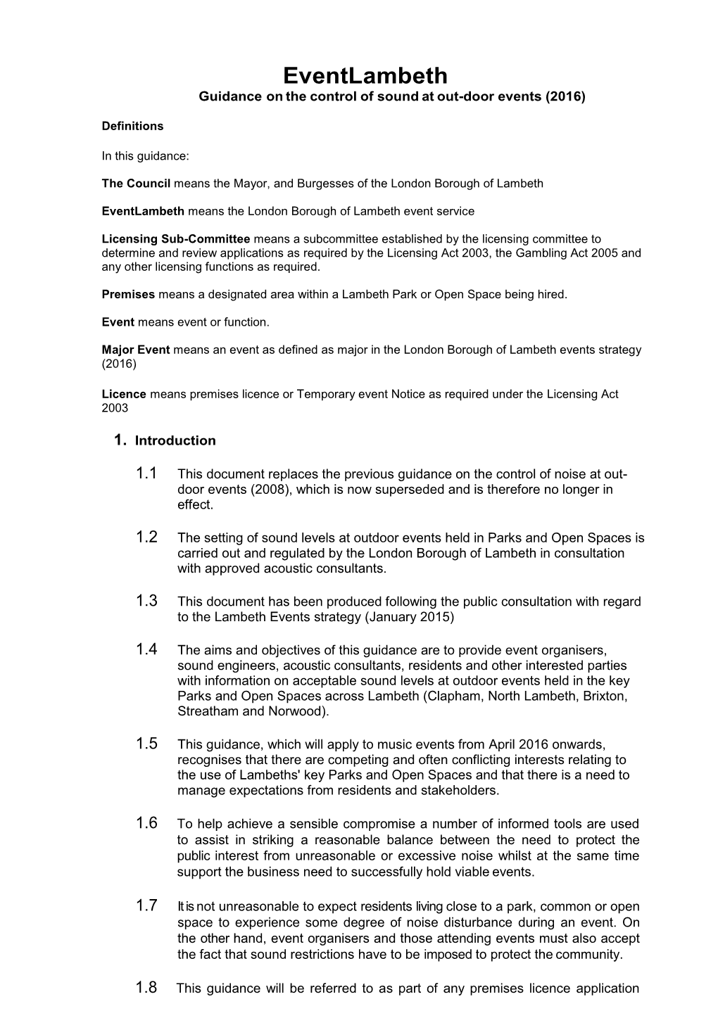 Guidance for Control of Sound at Outdoor Events 2016