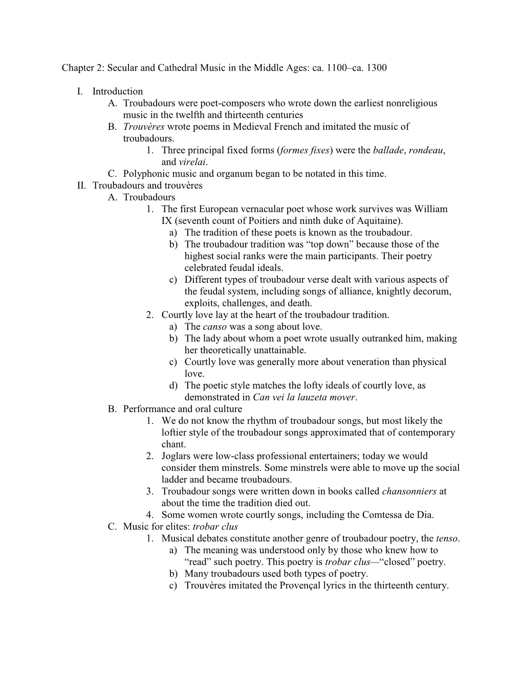 Chapter 2: Secular and Cathedral Music in the Middle Ages: Ca