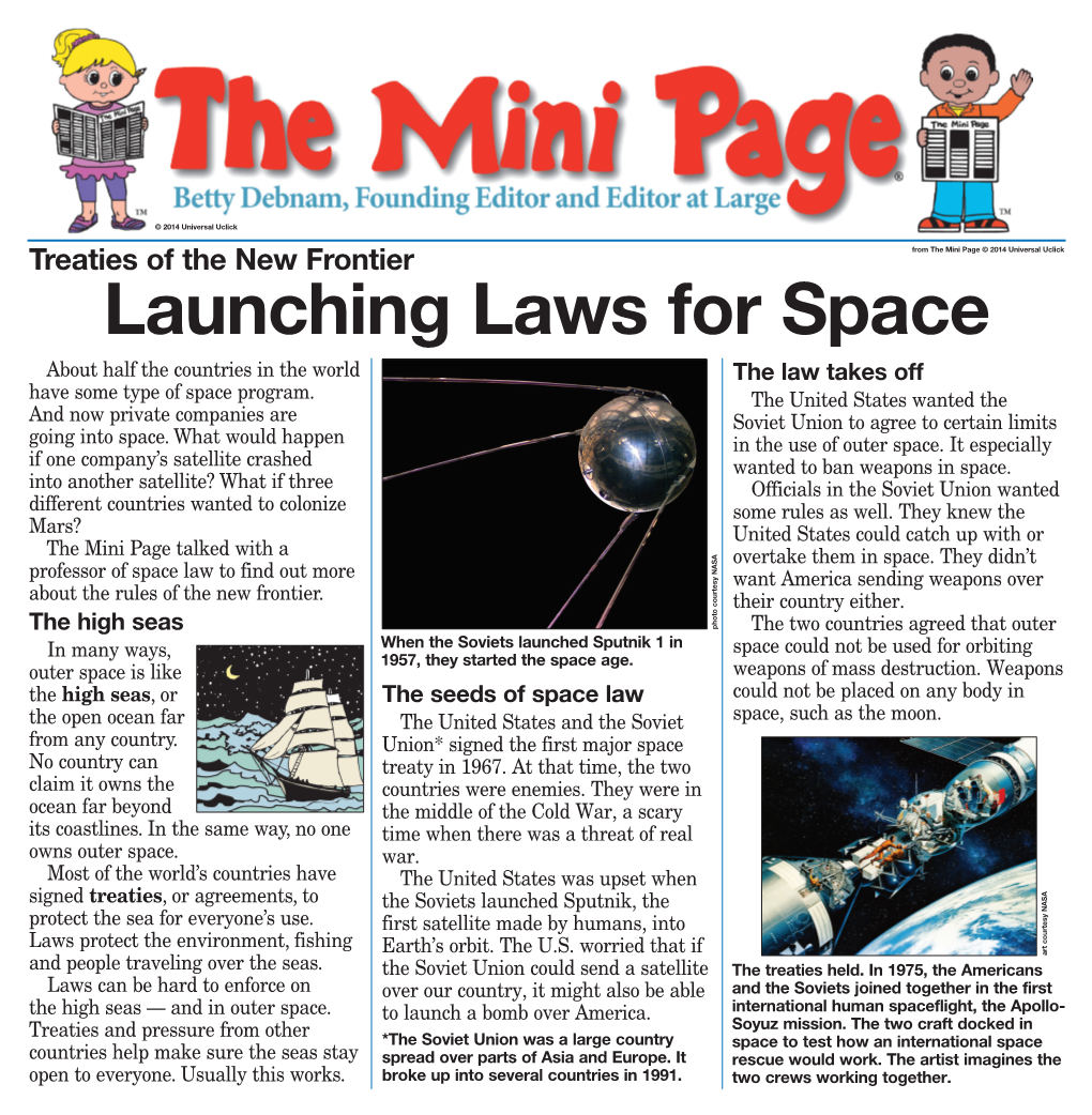 Launching Laws for Space About Half the Countries in the World the Law Takes Off Have Some Type of Space Program