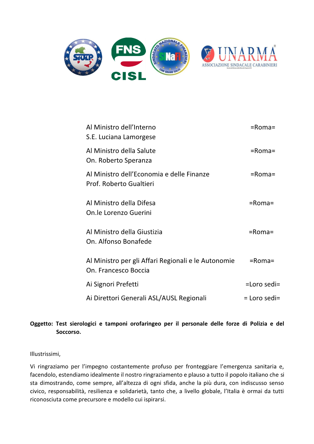 SIULP-FNSCISL-SINAFI-UNARMA Test Seriologici.Pdf