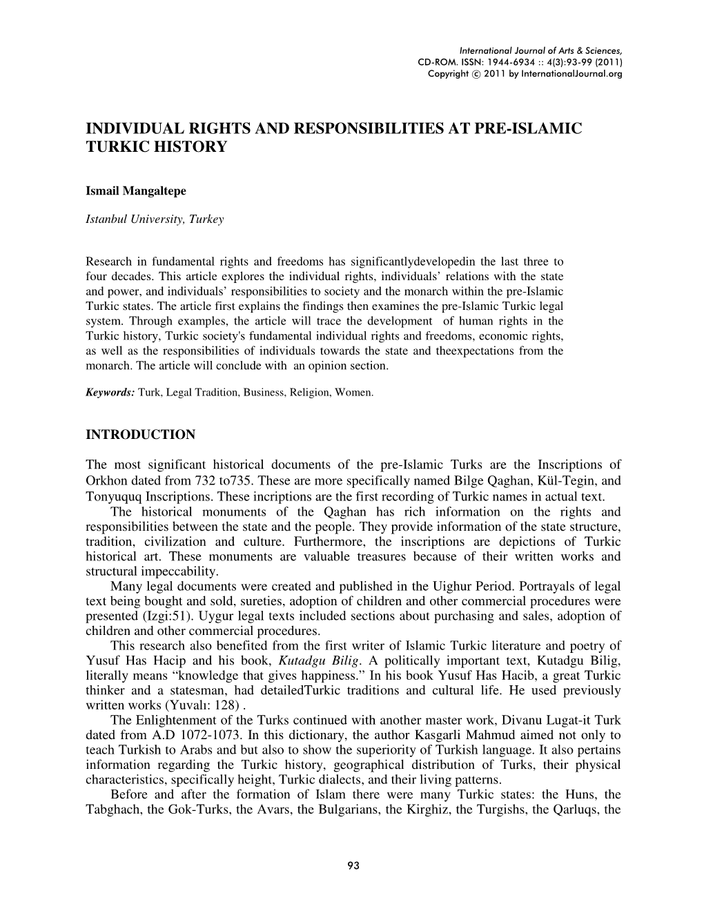 Individual Rights and Responsibilities at Pre-Islamic Turkic History