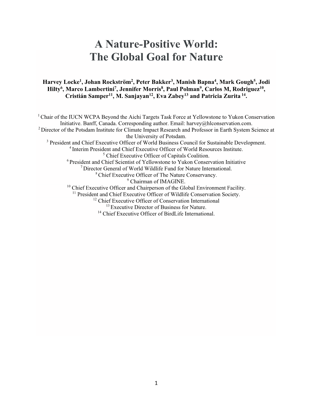 A Nature-Positive World: the Global Goal for Nature