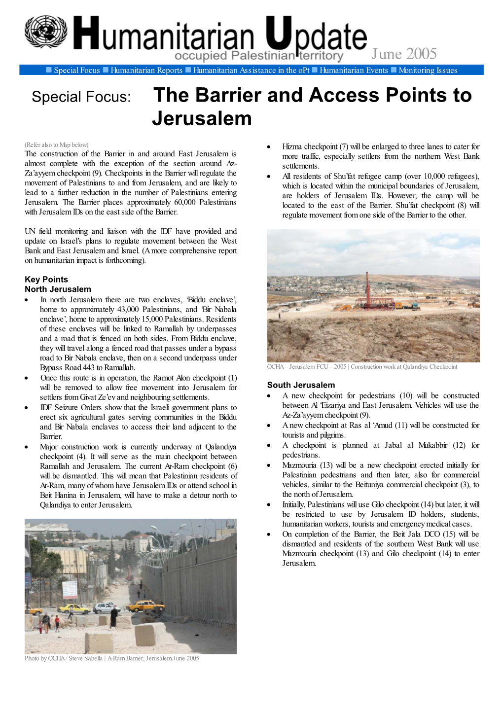 The Barrier and Access Points to Jerusalem