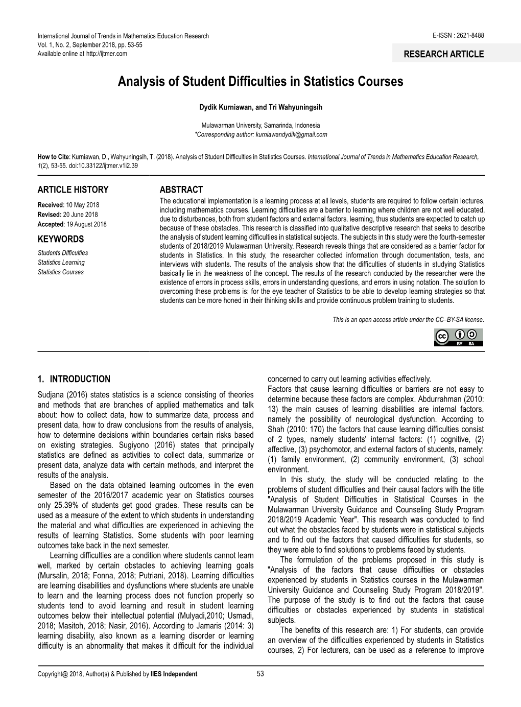 Analysis of Student Difficulties in Statistics Courses