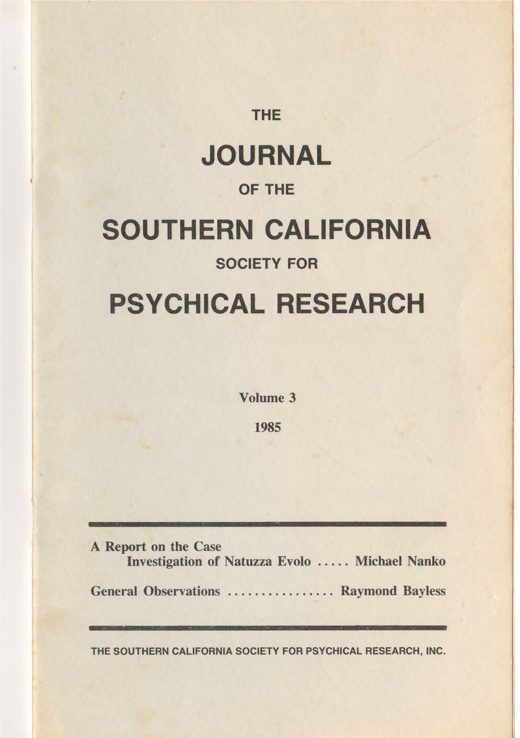 Journal Southern California Psychical Research