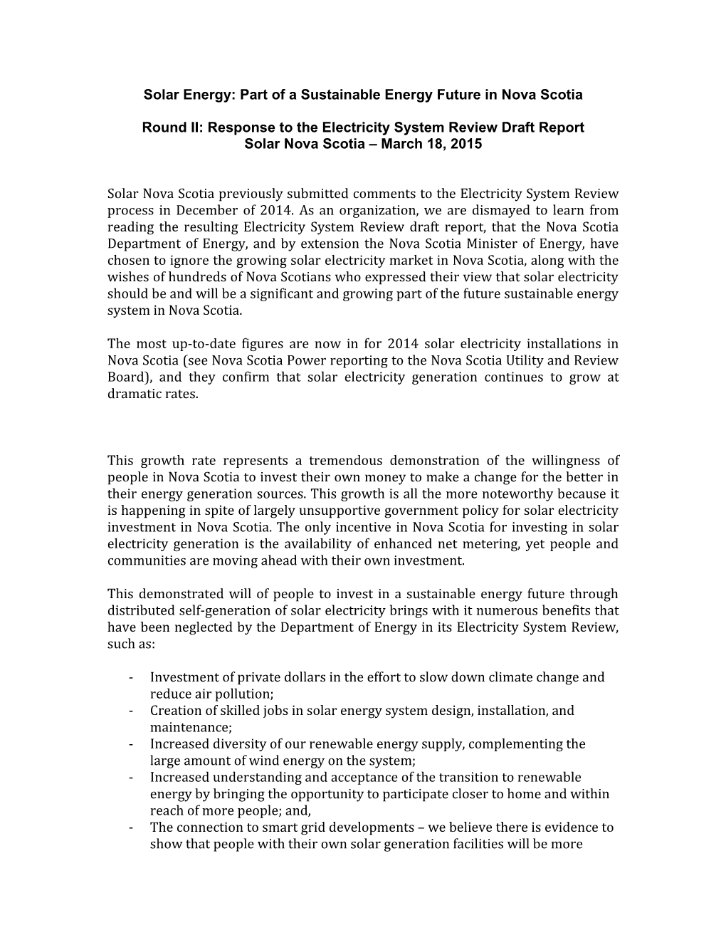 Round II: Response to the Electricity System Review Draft Report