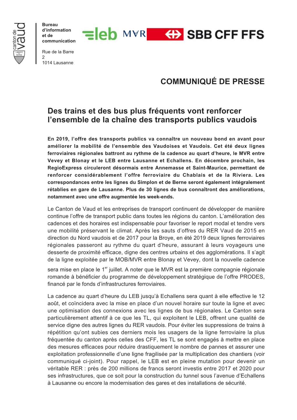 Communiqué De Presse