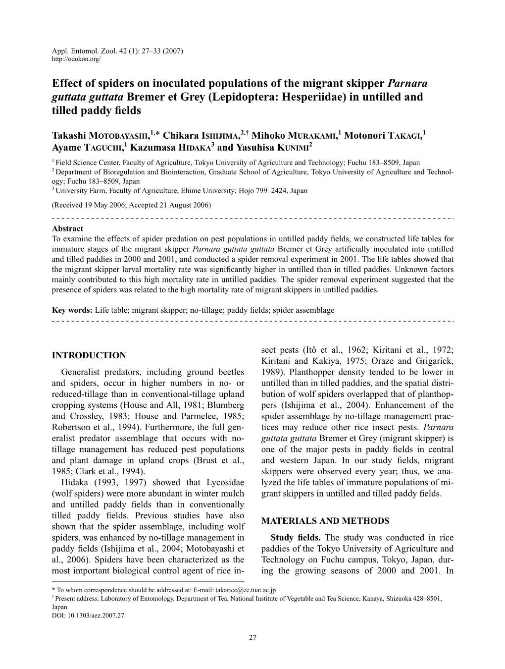 Effect of Spiders on Inoculated Populations of the Migrant Skipper