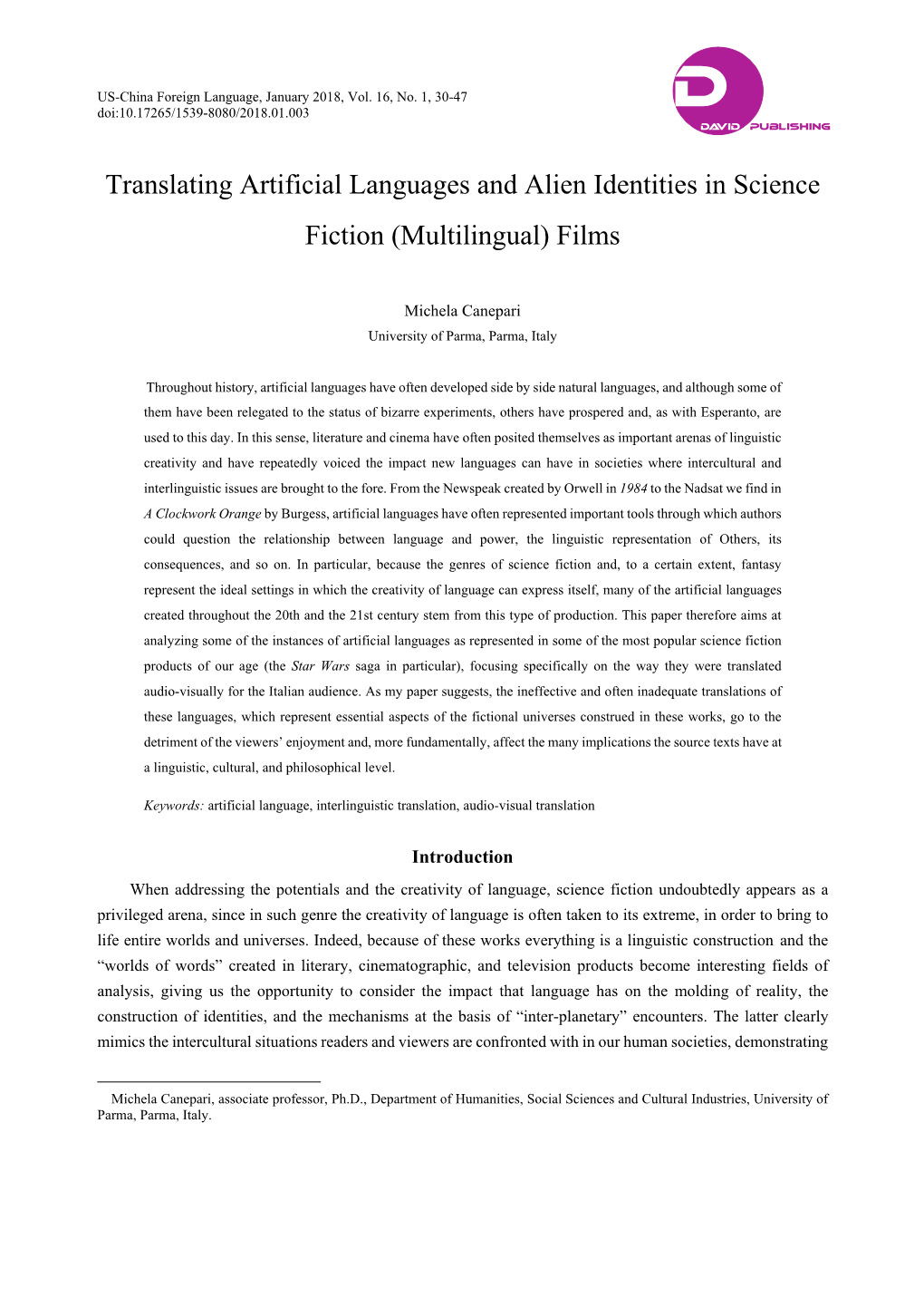 Translating Artificial Languages and Alien Identities in Science Fiction (Multilingual) Films