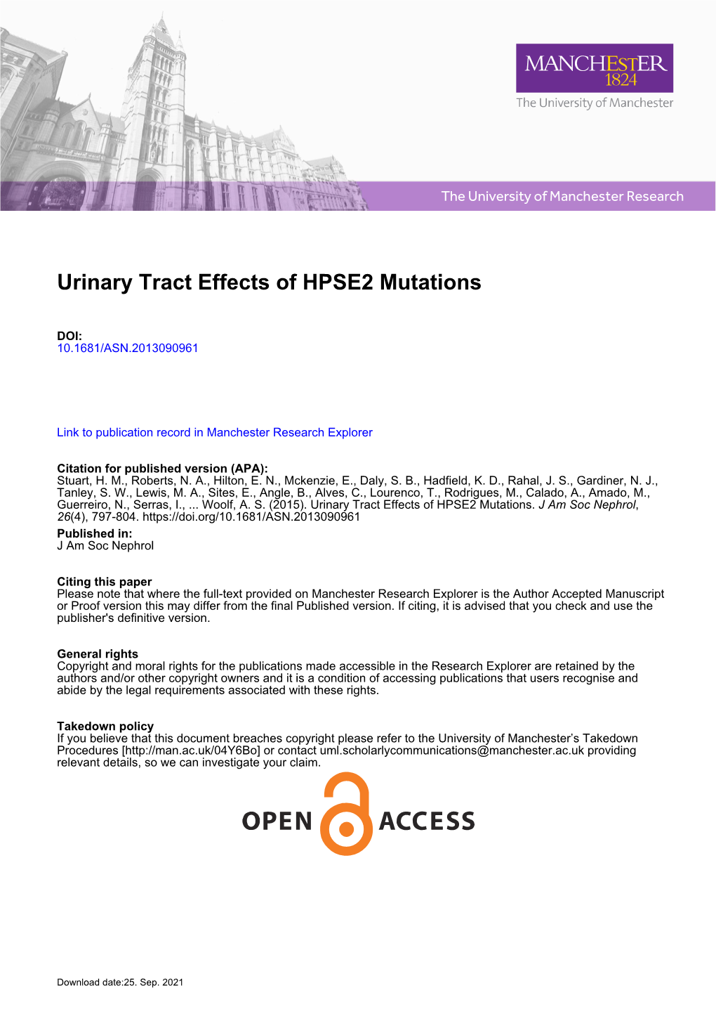 Urinary Tract Effects of HPSE2 Mutations