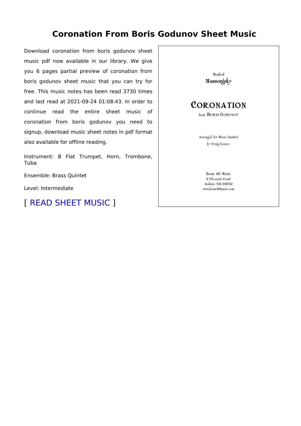 Coronation from Boris Godunov Sheet Music