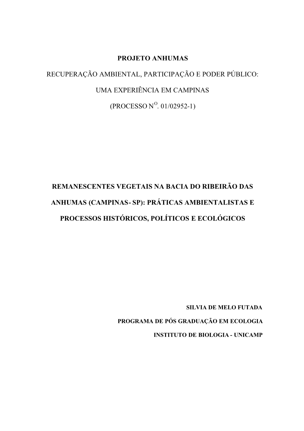 Projeto Anhumas Recuperação Ambiental