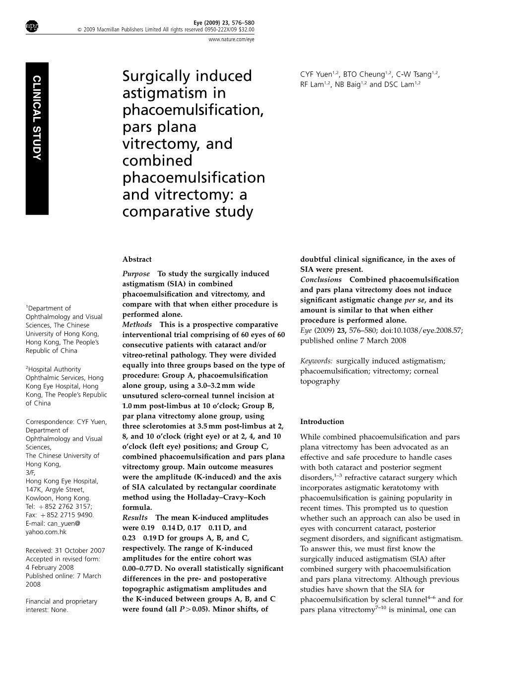 Surgically Induced Astigmatism in Phacoemulsification, Pars Plana