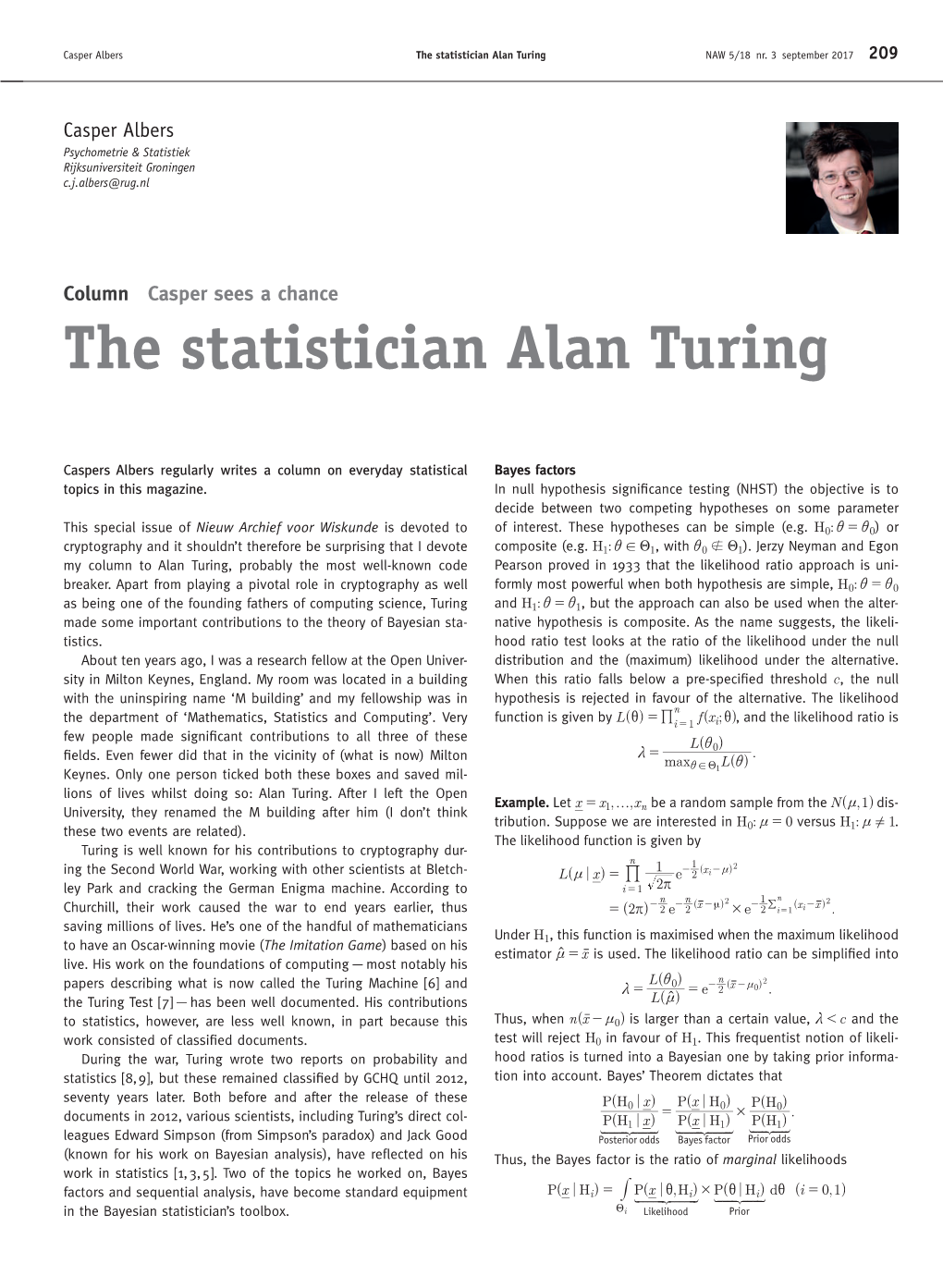The Statistician Alan Turing NAW 5/18 Nr