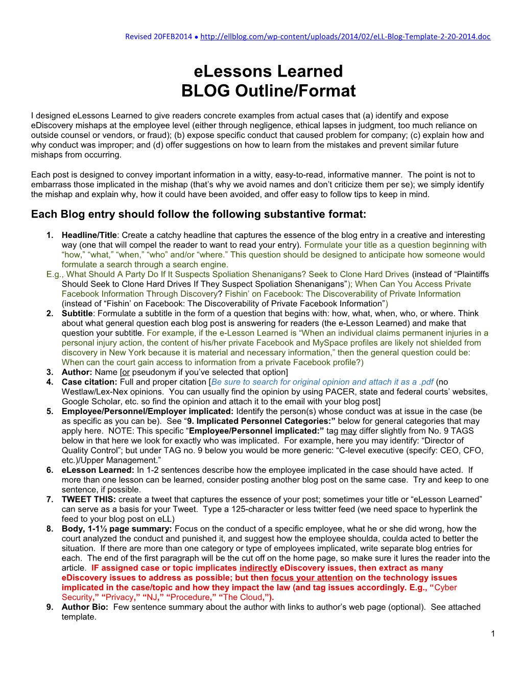 BLOG Outline/Format