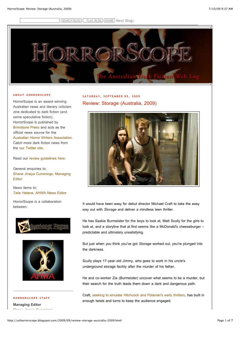 Horrorscope Review Storage (Australia, 2009)