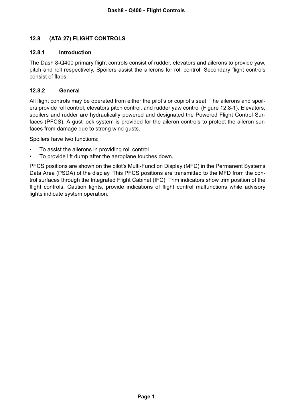 FLIGHT CONTROLS 12.8.1 Introduction the Dash 8-Q400