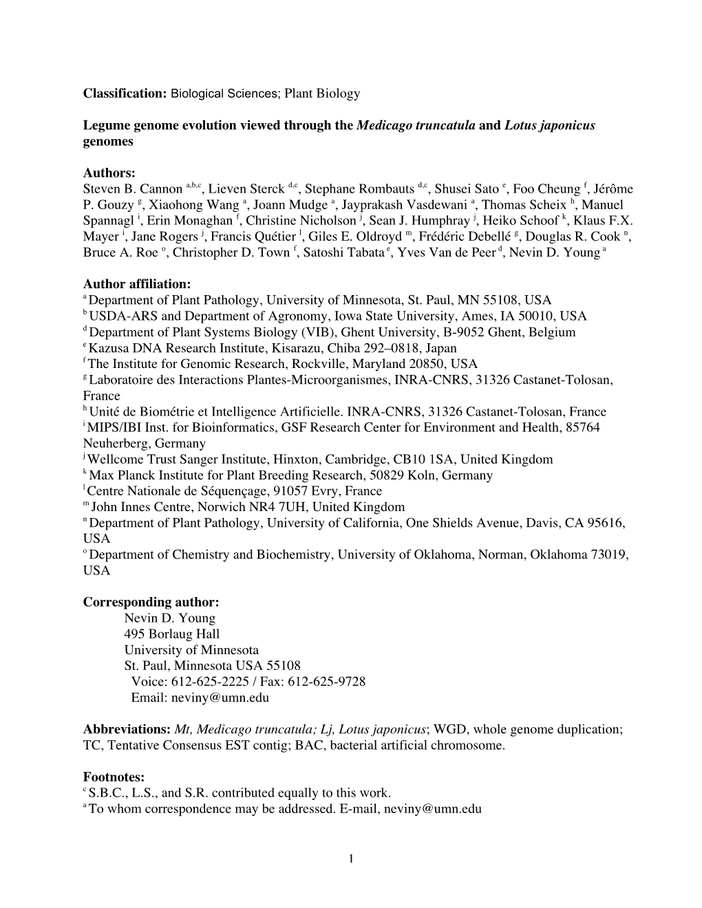 1 Legume Genome Evolution Viewed Through the Medicago Truncatula