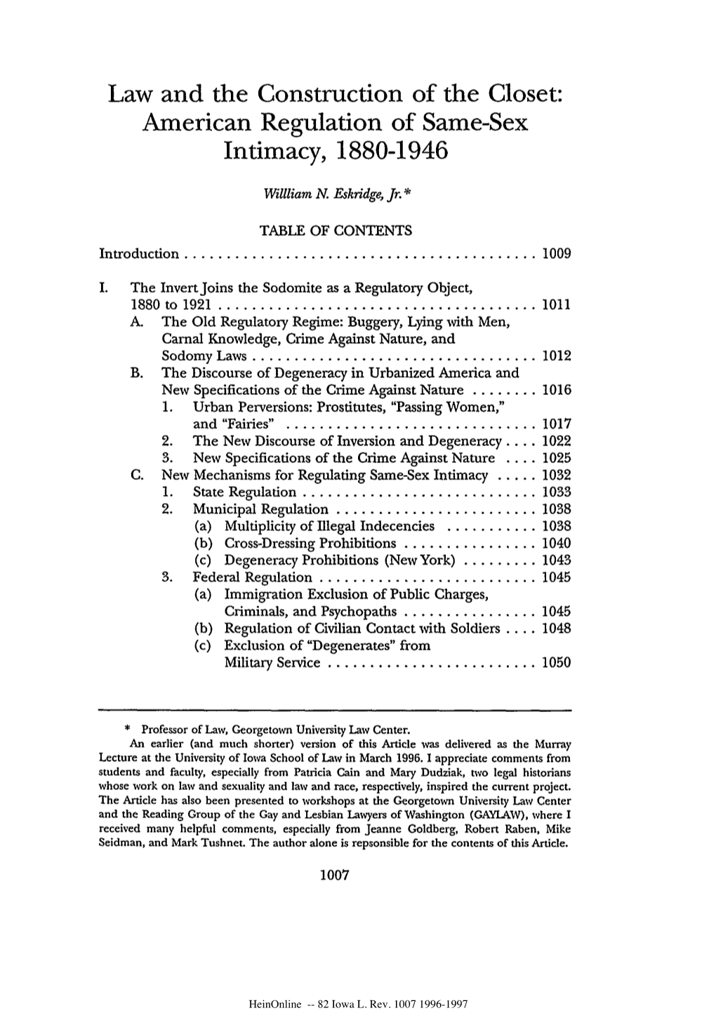 American Regulation of Same-Sex Intimacy, 1880-1946