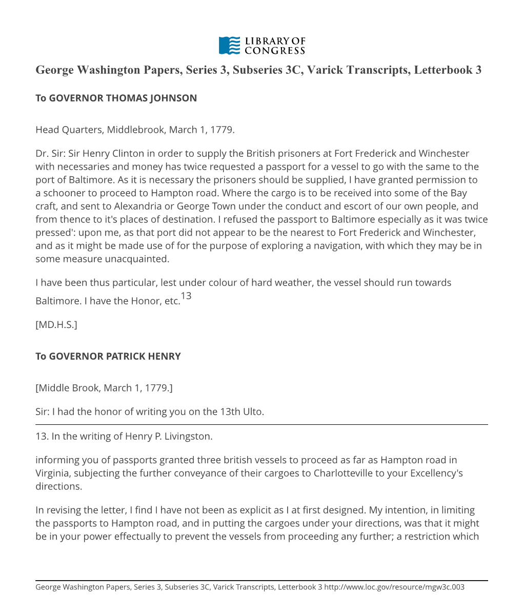 George Washington Papers, Series 3, Subseries 3C, Varick Transcripts, Letterbook 3
