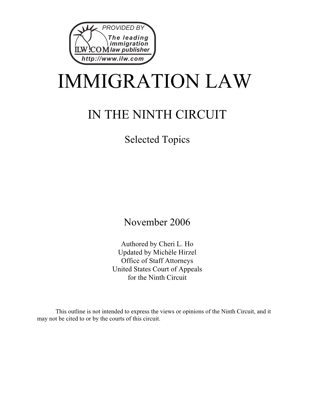 Immigration Law in the 9Th Circuit Updated Outline