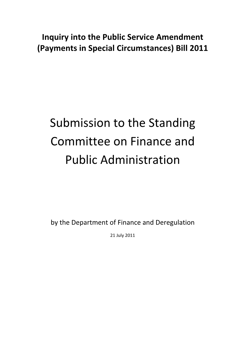 Submission to the Standing Committee on Finance and Public Administration