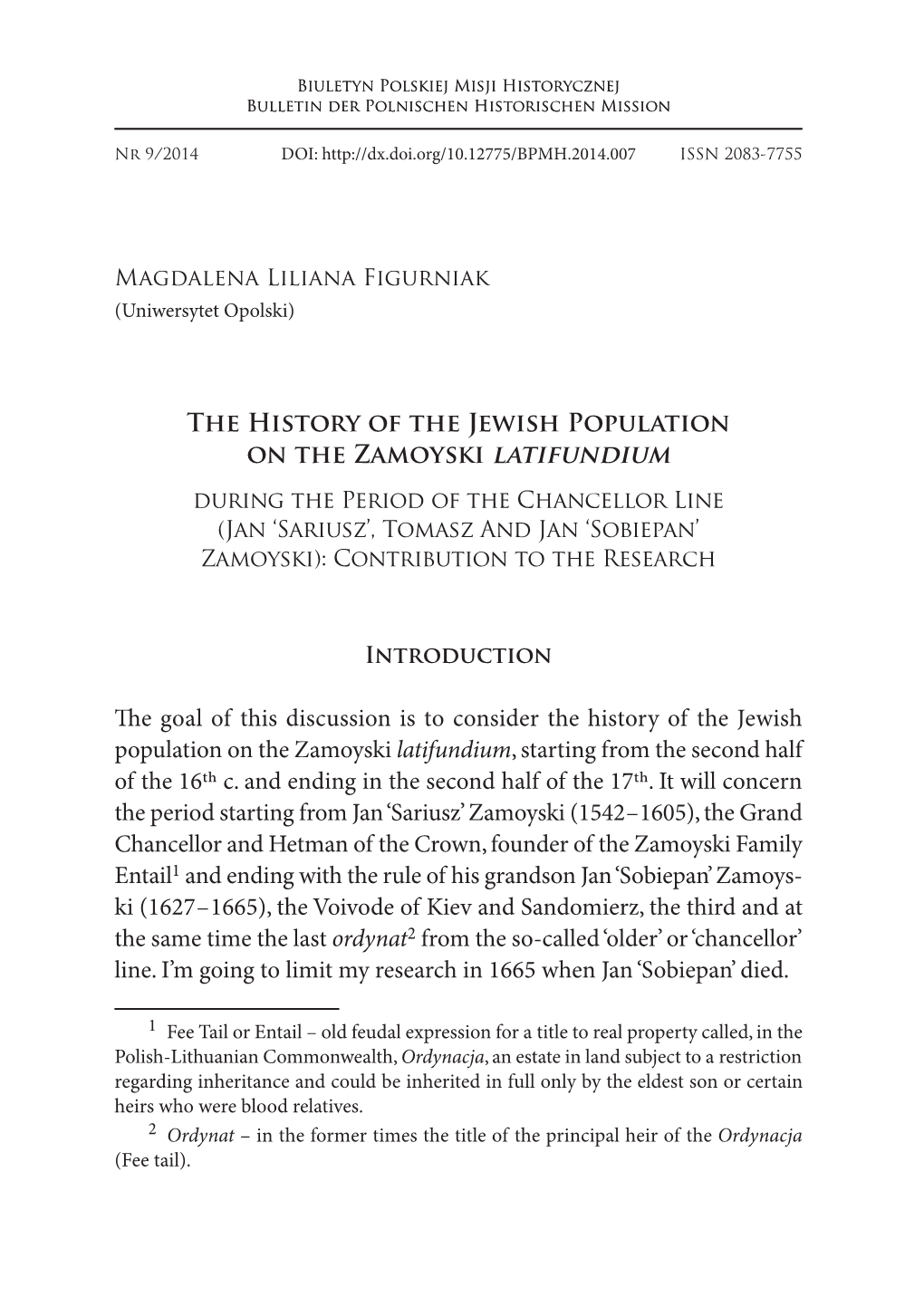 The History of the Jewish Population on the Zamoyski Latifundium The