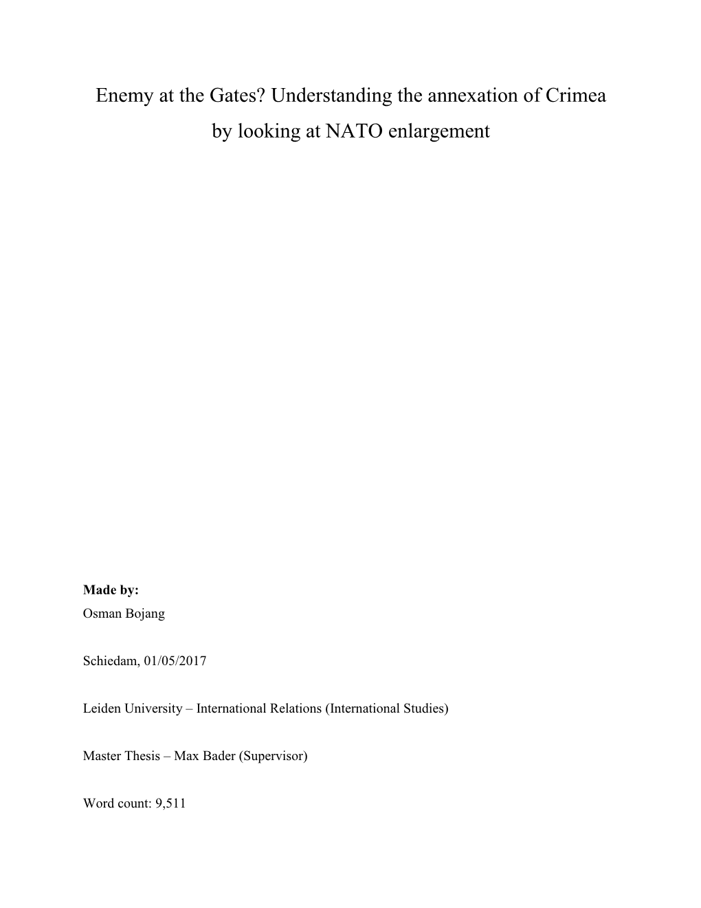 Understanding the Annexation of Crimea by Looking at NATO Enlargement