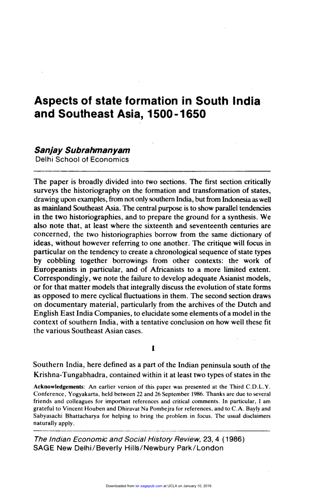 Aspects of State Formation in South India and Southeast Asia, 1500-1650