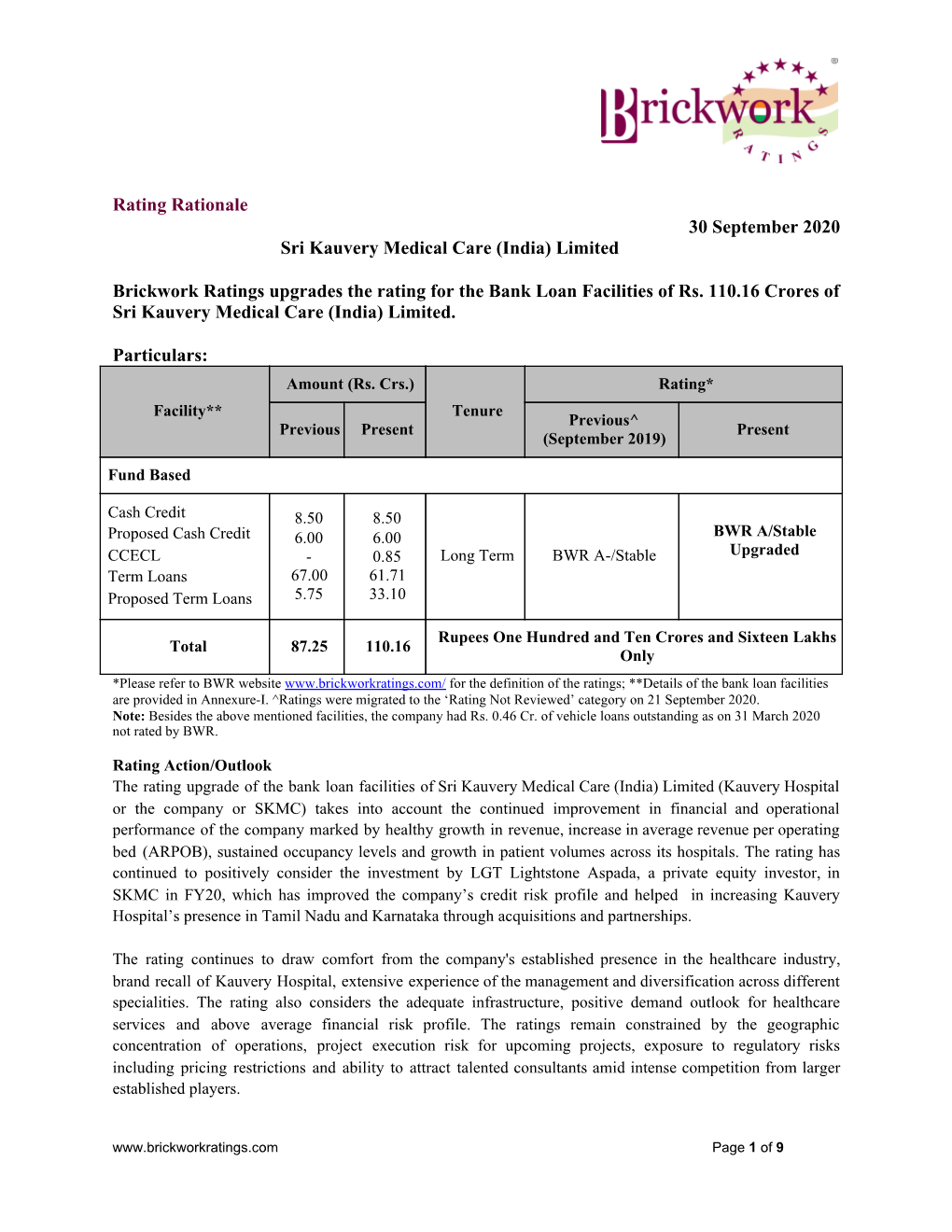 Rating Rationale ​30 September 2020 Sri