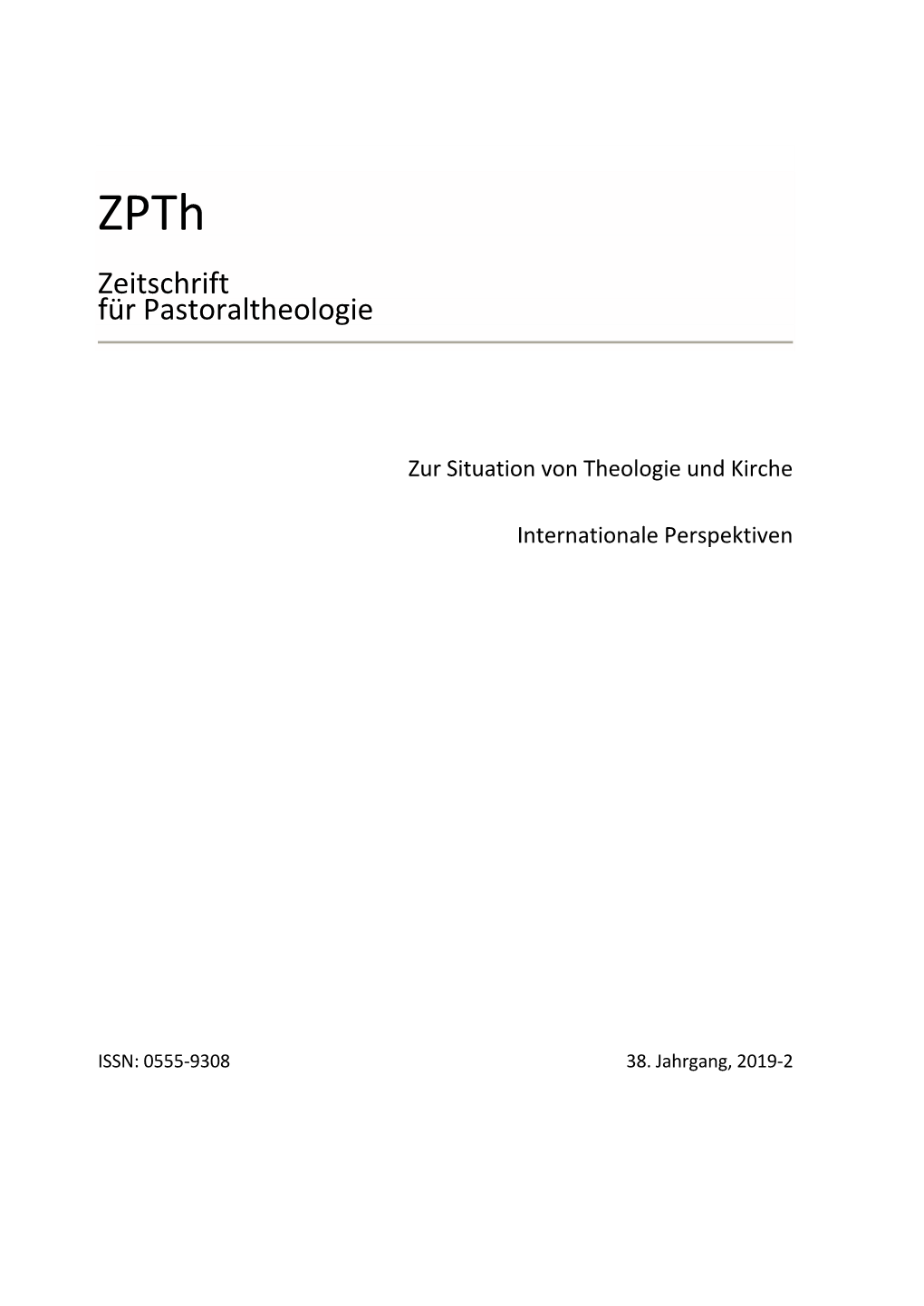 Zpth Zeitschrift Für Pastoraltheologie