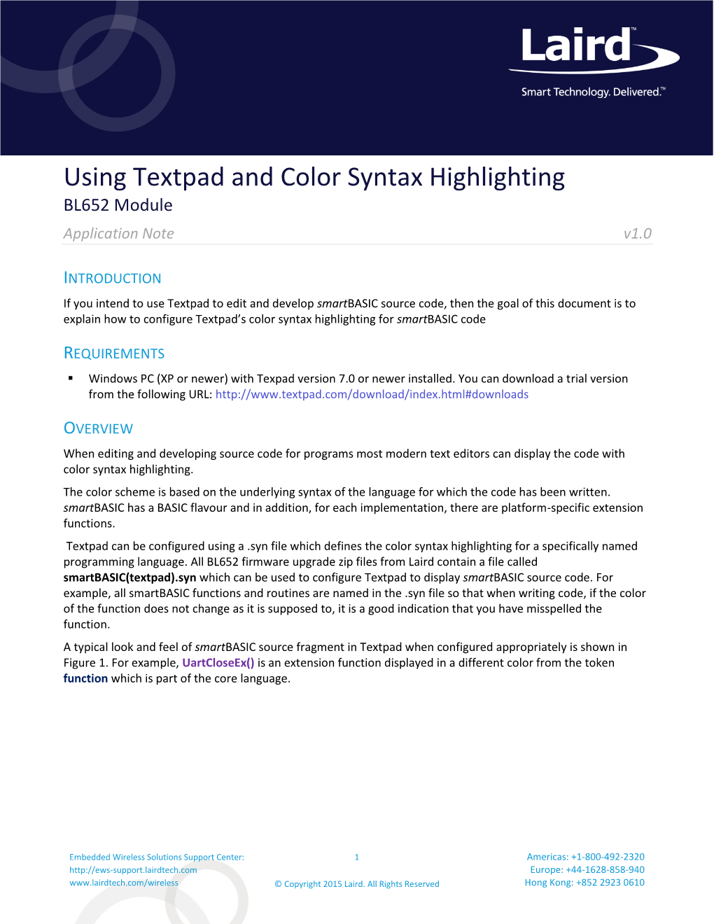 Using Textpad and Color Syntax Highlighting BL652 Module Application Note V1.0