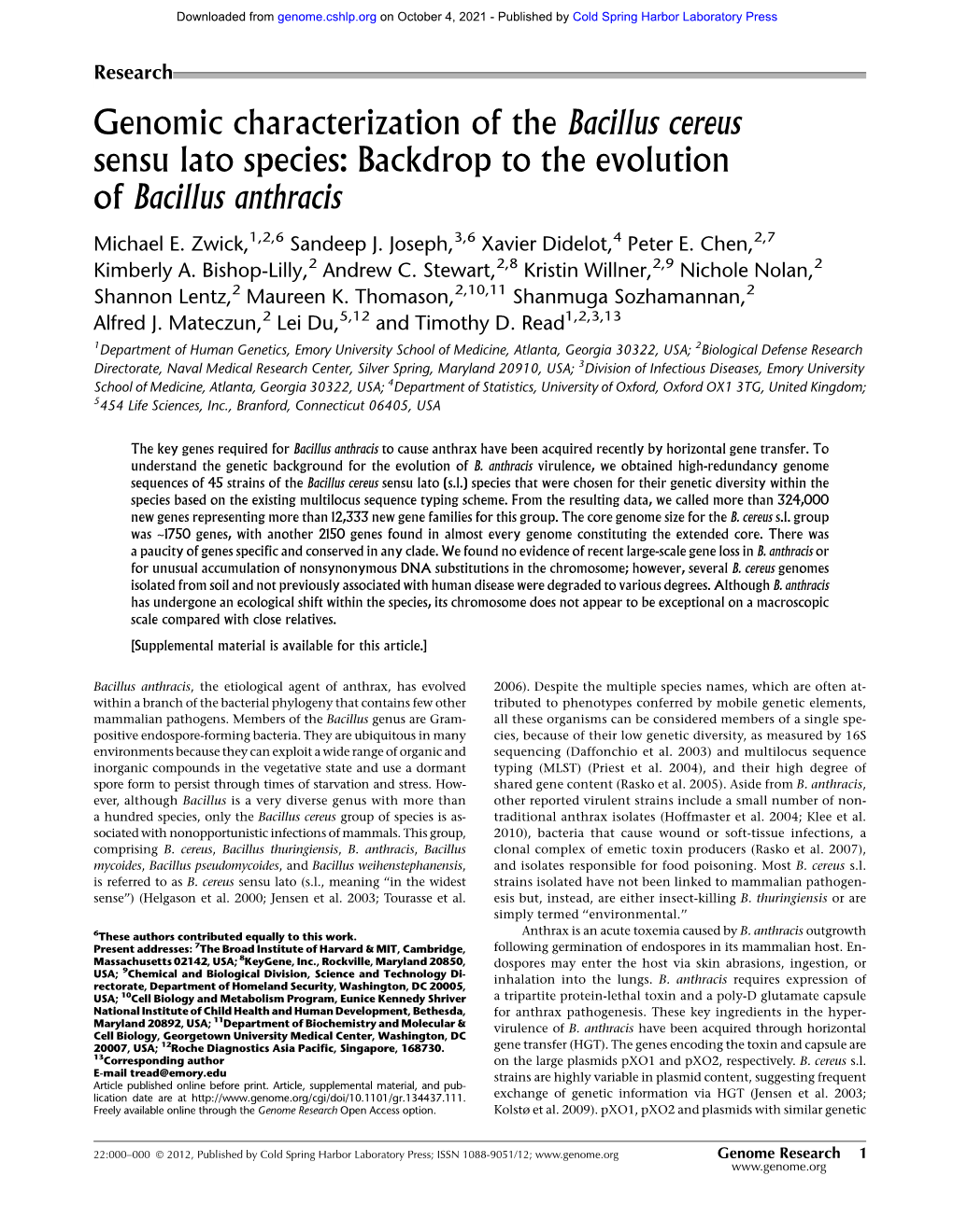 Backdrop to the Evolution of Bacillus Anthracis