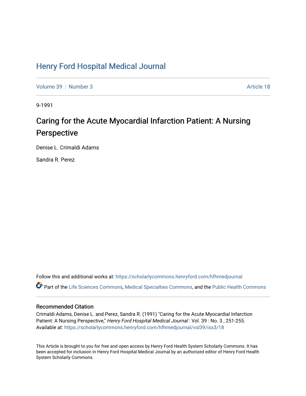 Caring for the Acute Myocardial Infarction Patient: a Nursing Perspective