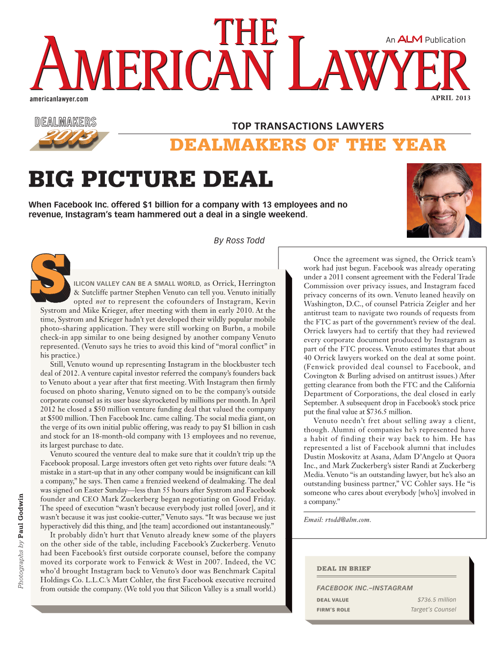 The American Lawyer Has Named Stephen Venuto Dealmaker of The