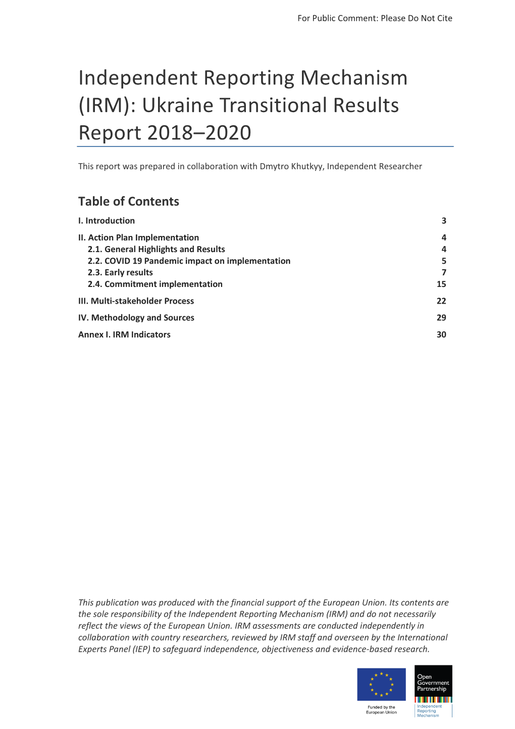 Ukraine Transitional Results Report 2018–2020