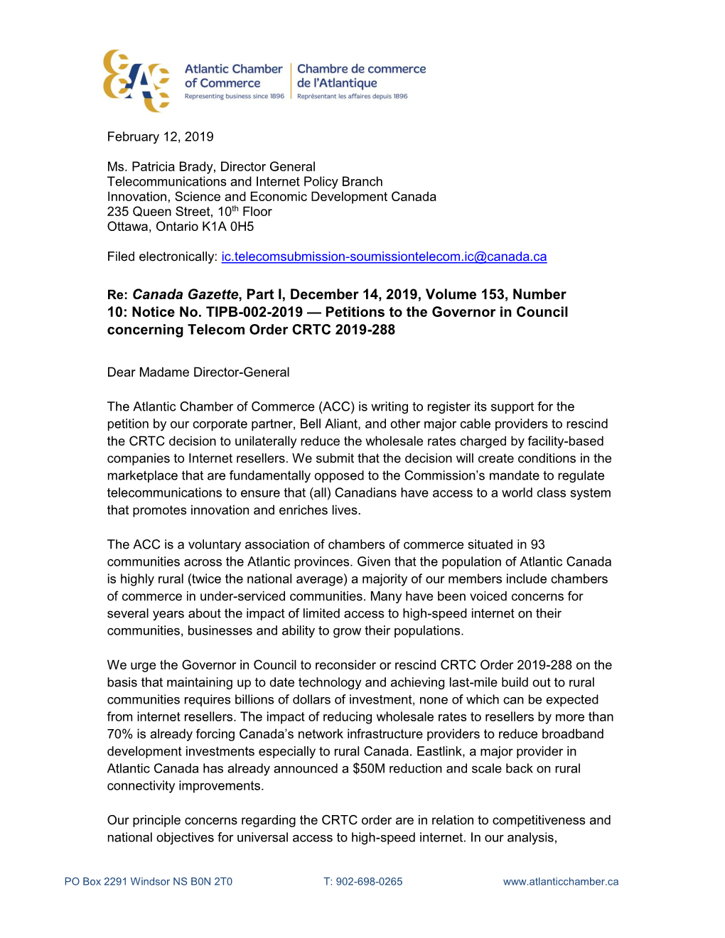 Notice No. TIPB-002-2019 — Petitions to the Governor in Council Concerning Telecom Order CRTC 2019-288