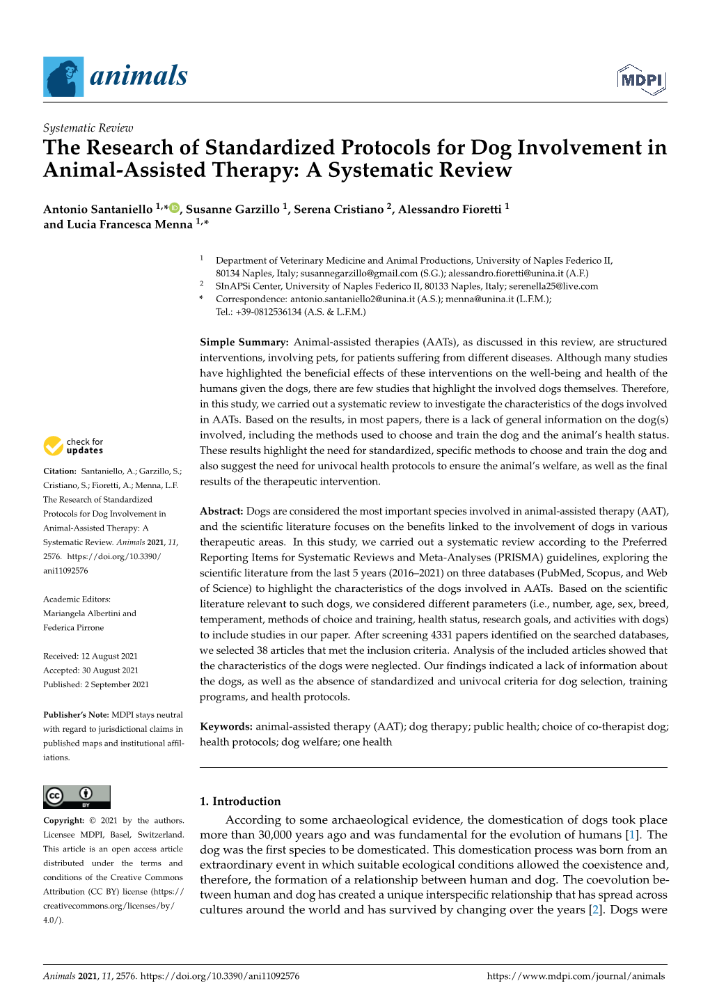 The Research of Standardized Protocols for Dog Involvement in Animal-Assisted Therapy: a Systematic Review