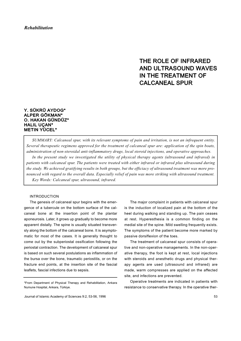 The Role of Infrared and Ultrasound Waves in the Treatment of Calcaneal Spur