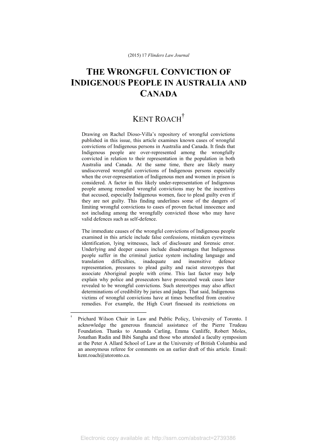 The Wrongful Conviction of Indigenous People in Australia and Canada