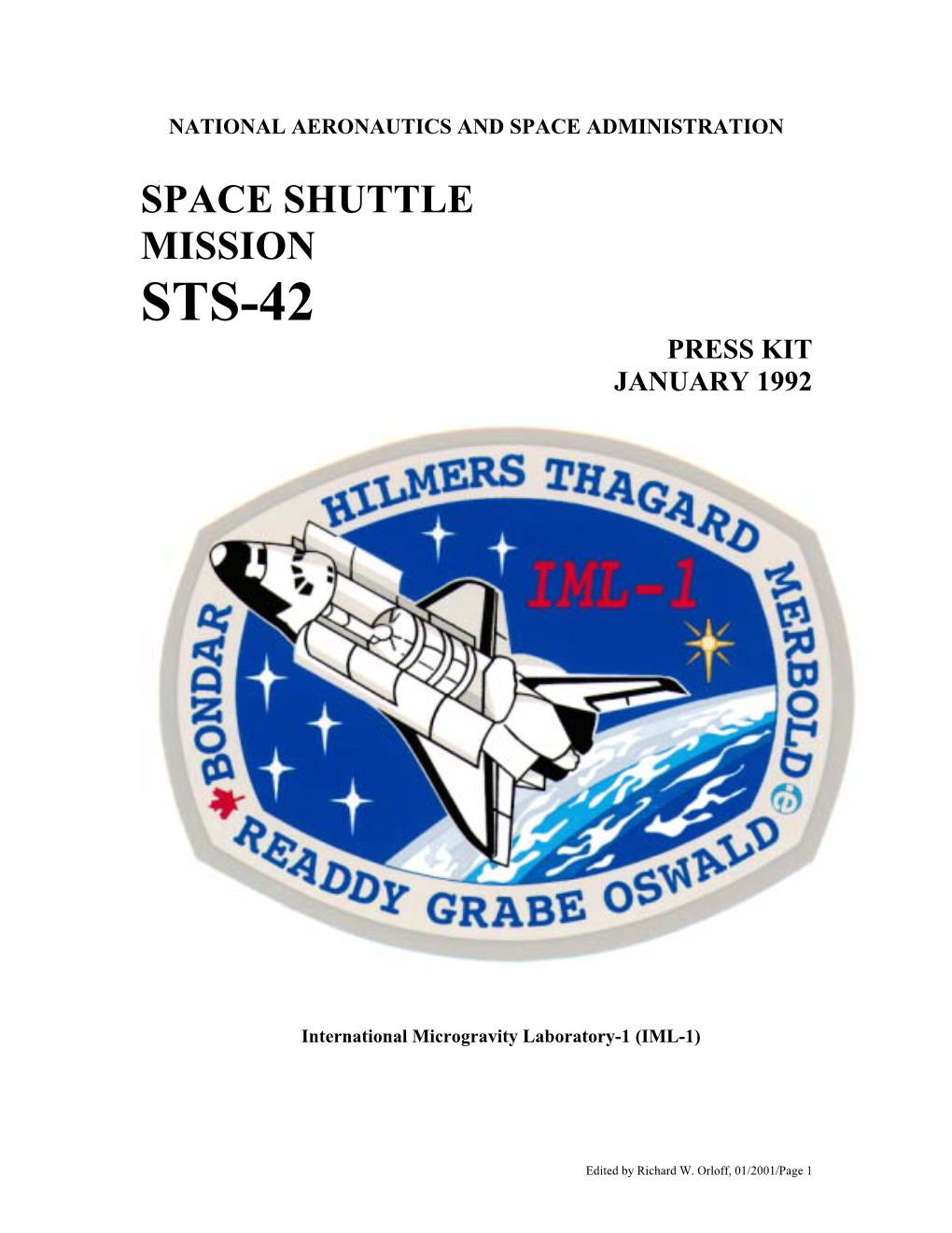 Space Shuttle Mission Sts-42 Press Kit January 1992