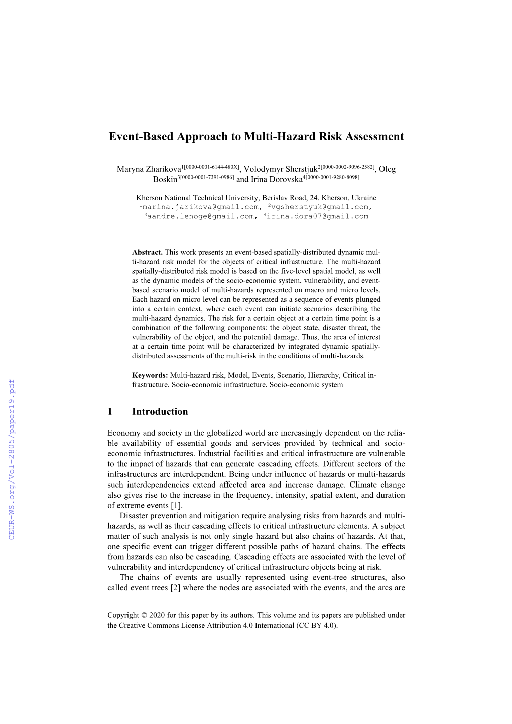 Event-Based Approach to Multi-Hazard Risk Assessment