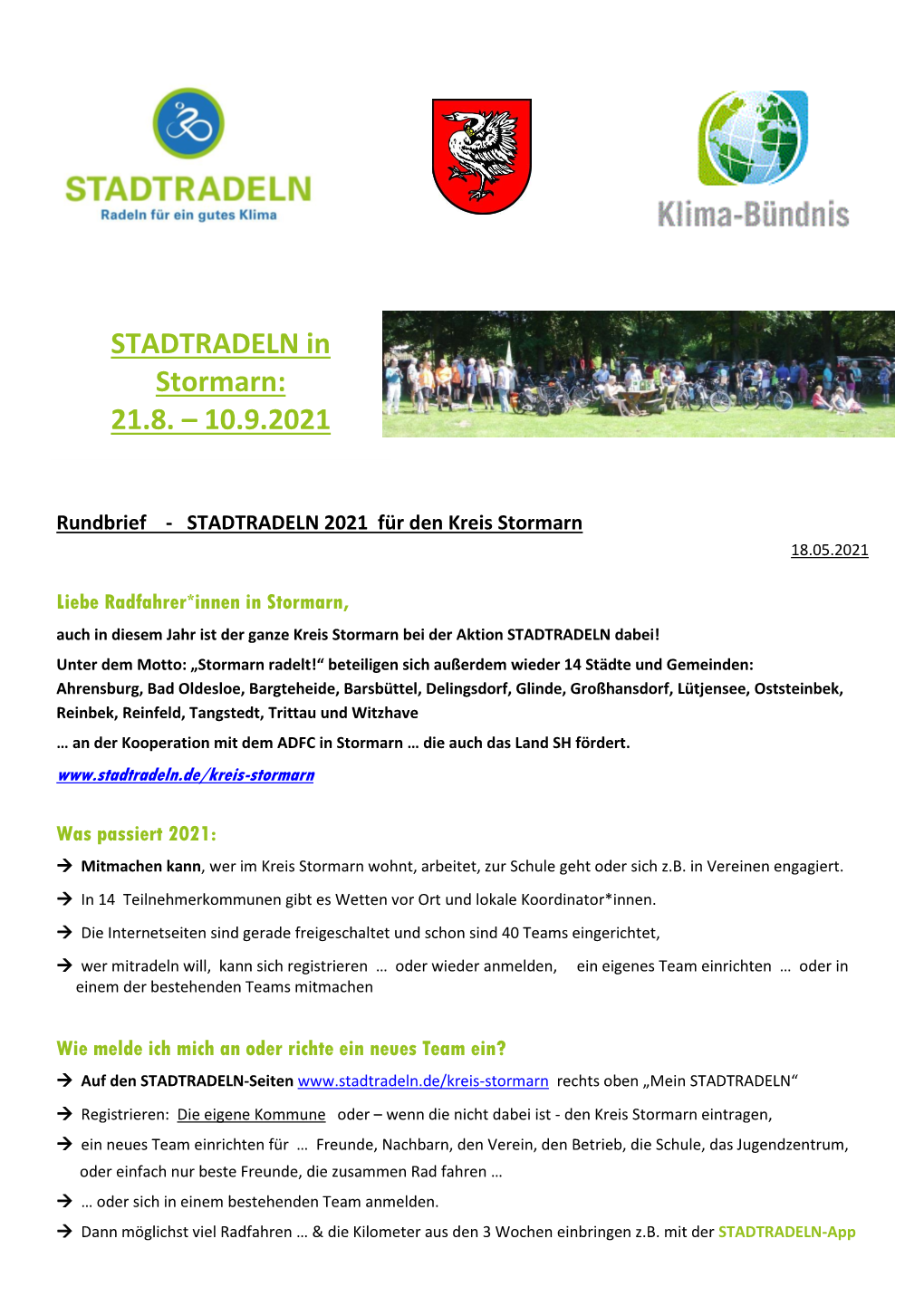 STADTRADELN in Stormarn: 21.8. – 10.9.2021