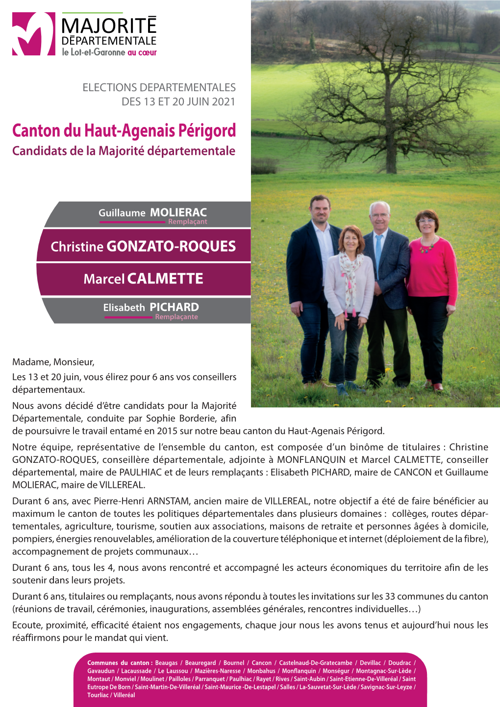 Canton Du Haut-Agenais Périgord Candidats De La Majorité Départementale