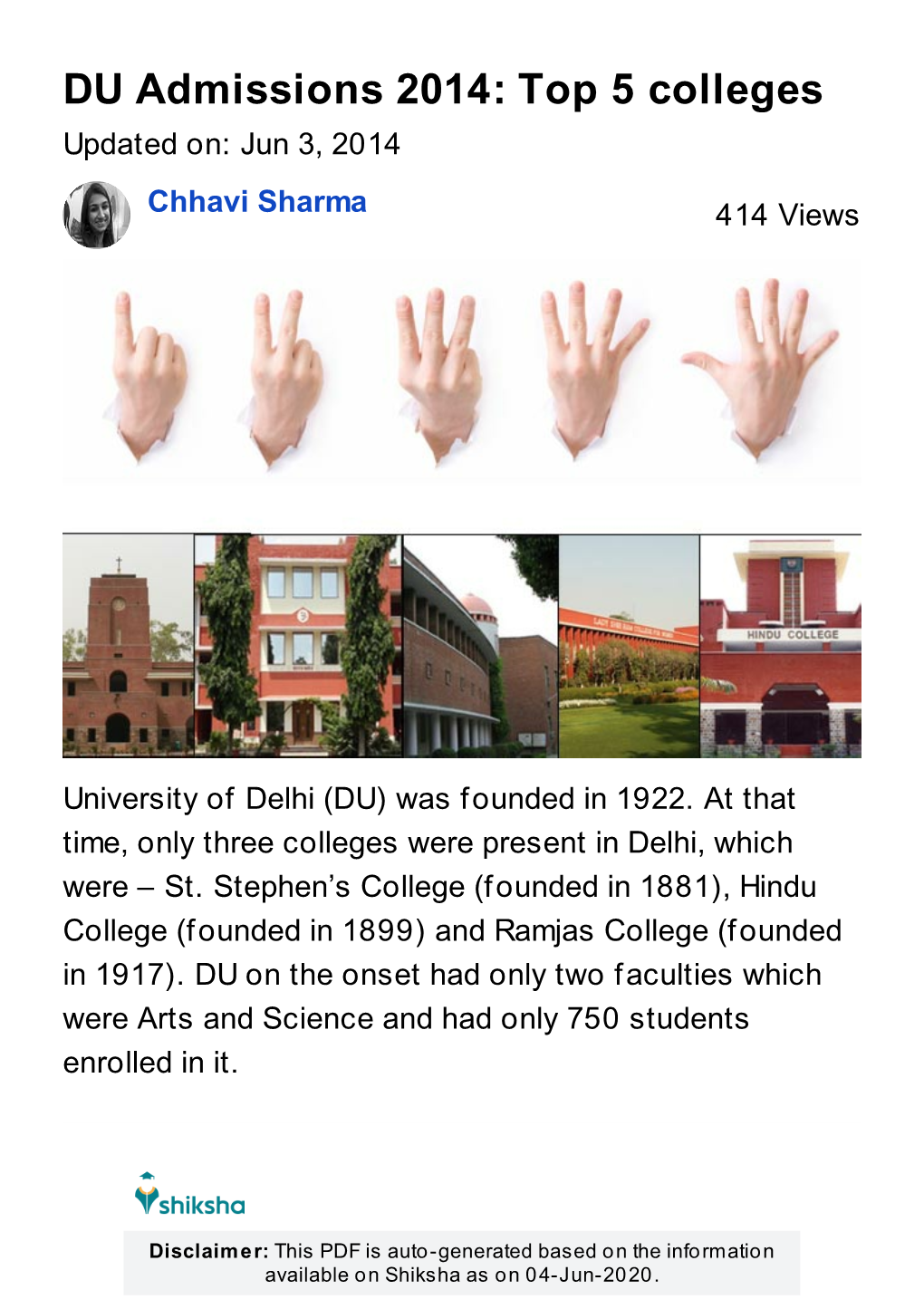 DU Admissions 2014: Top 5 Colleges | Shiksha.Com