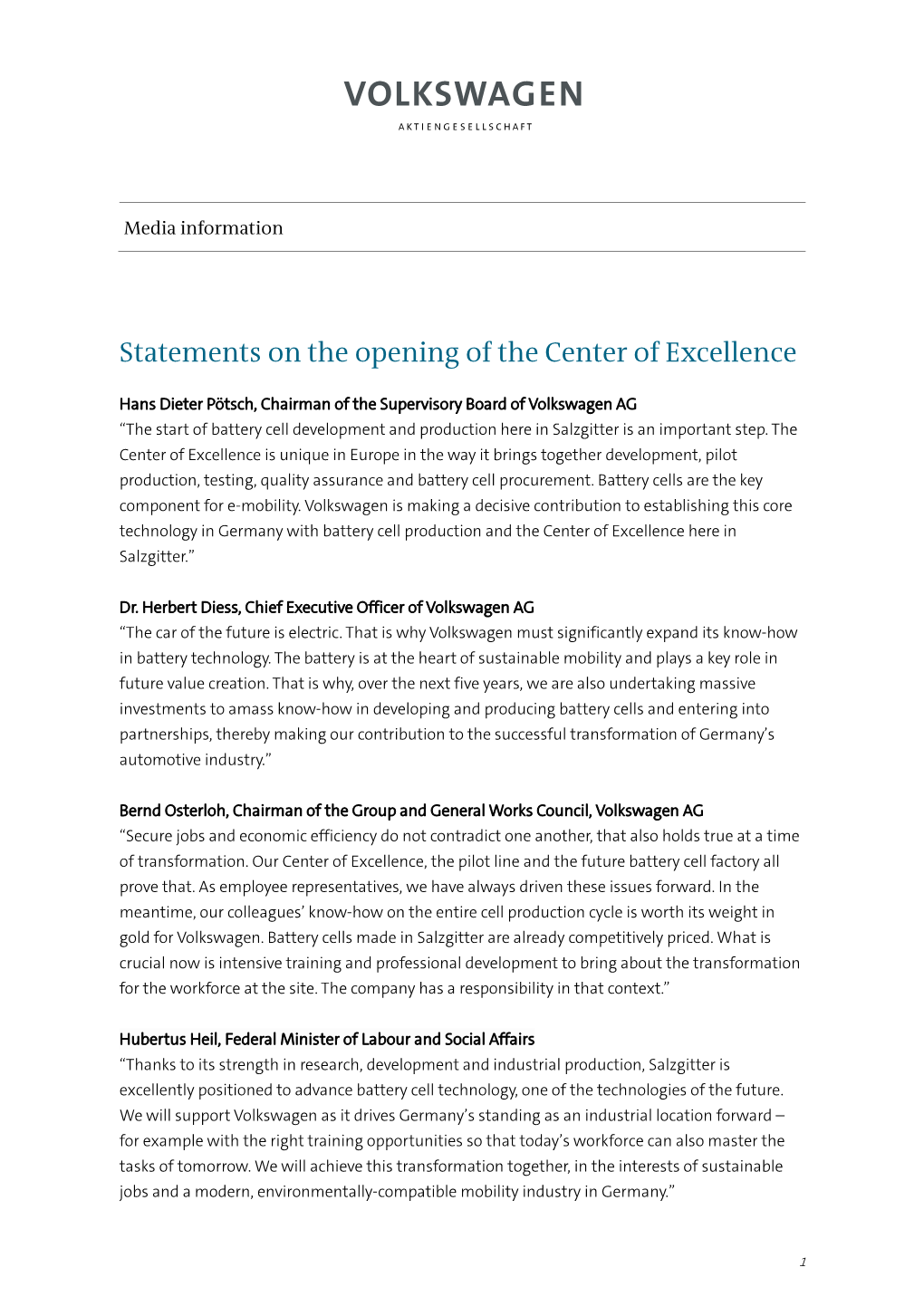 Statements on the Opening of the Center of Excellence