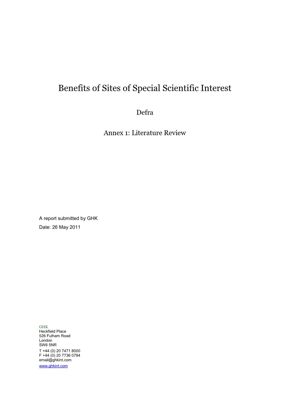 Benefits of Sites of Special Scientific Interest